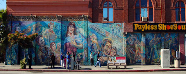 "Corrido de Boyle Heights" mural by David Botello, Wayne Healy and George Yepes (1984). (Photo by Lisa Newton via the LAist Featured Photos pool on Flickr)